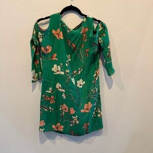 Zara Green Floral Cold-Shoulder Mini Dress